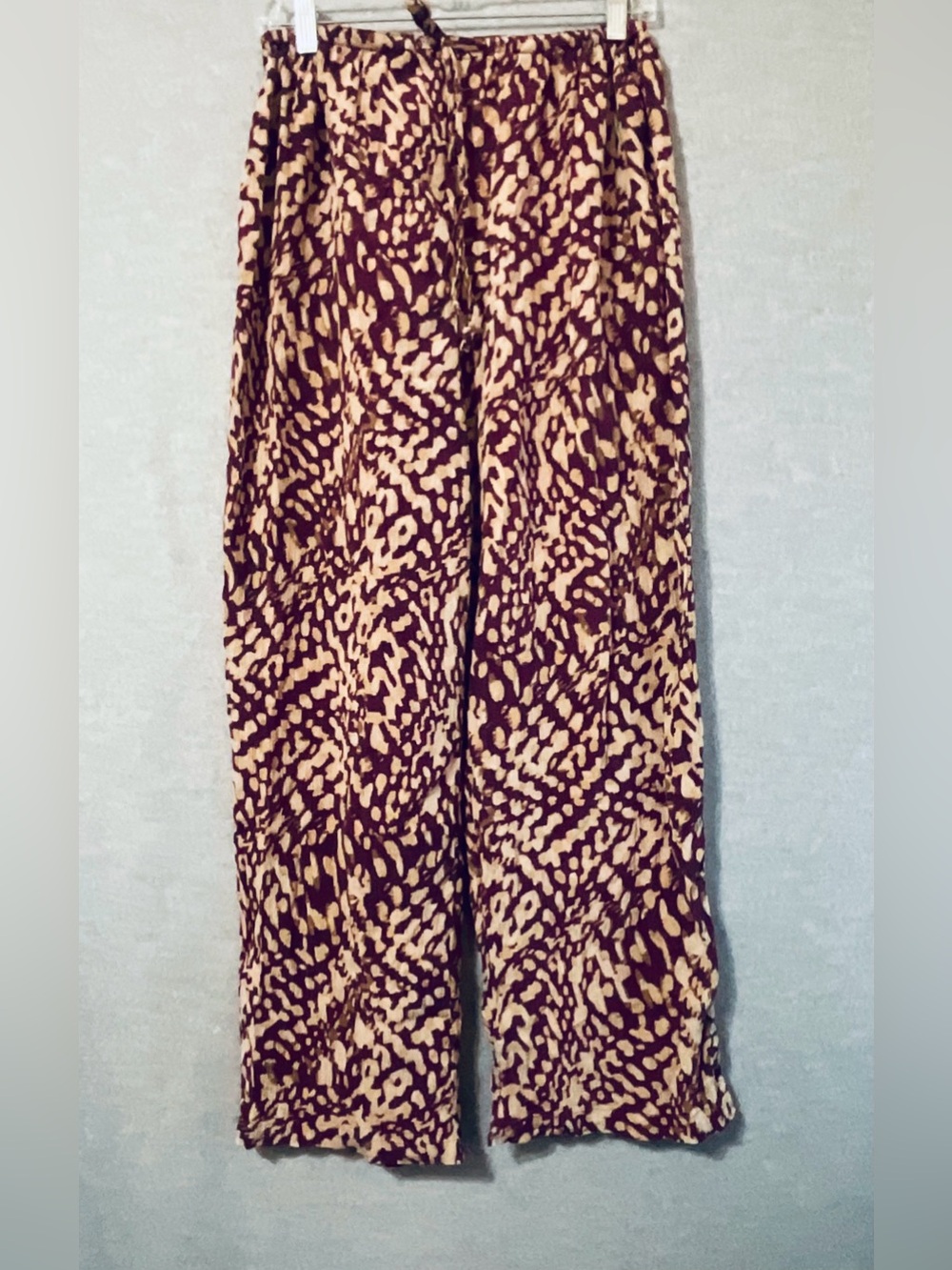 Karen Scott Printed Wide-Leg Pants - Maroon & Cream Sz XL